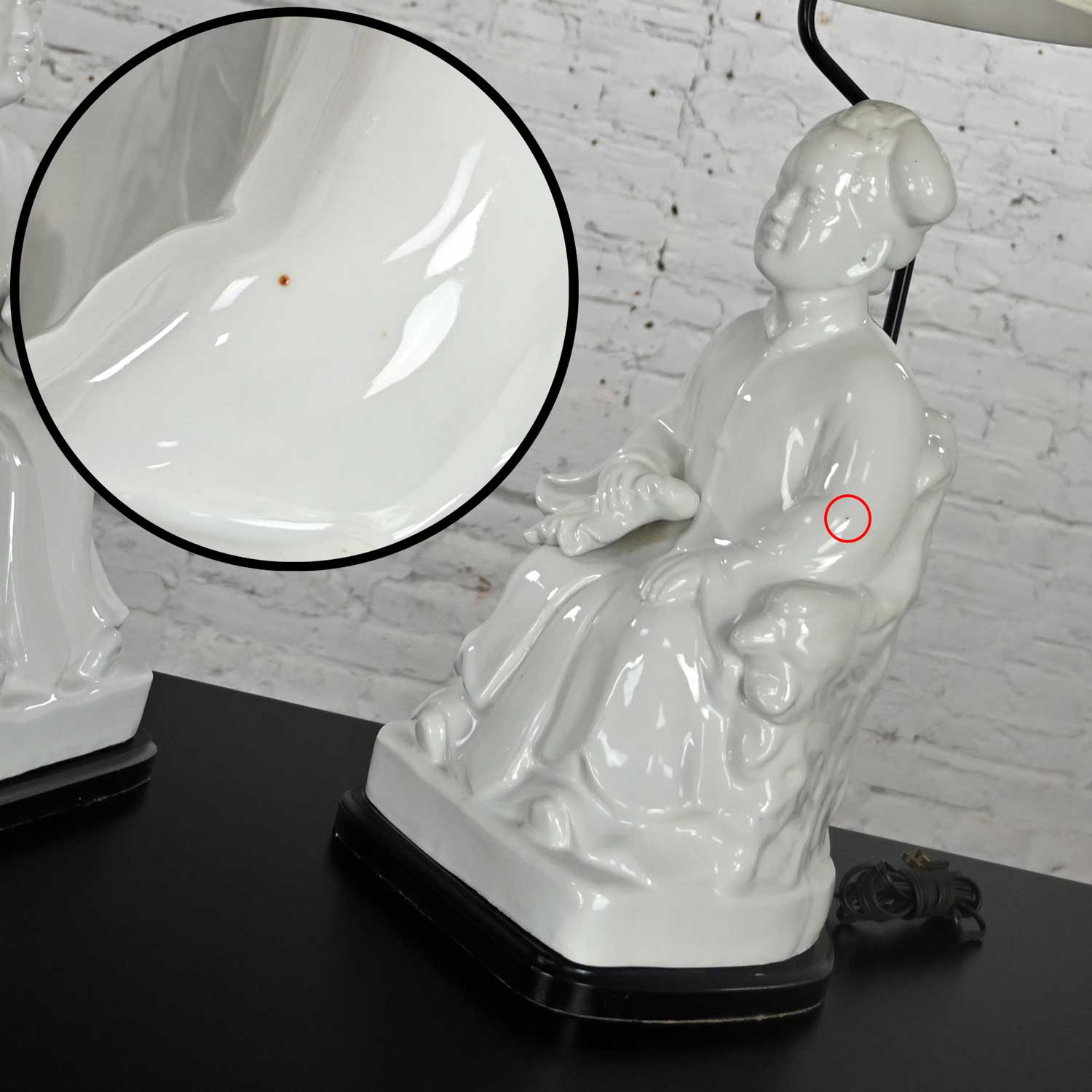 Vintage White Porcelain Blanc De Chine Large Scale Asian Figure Chinoiserie Pair of Lamps