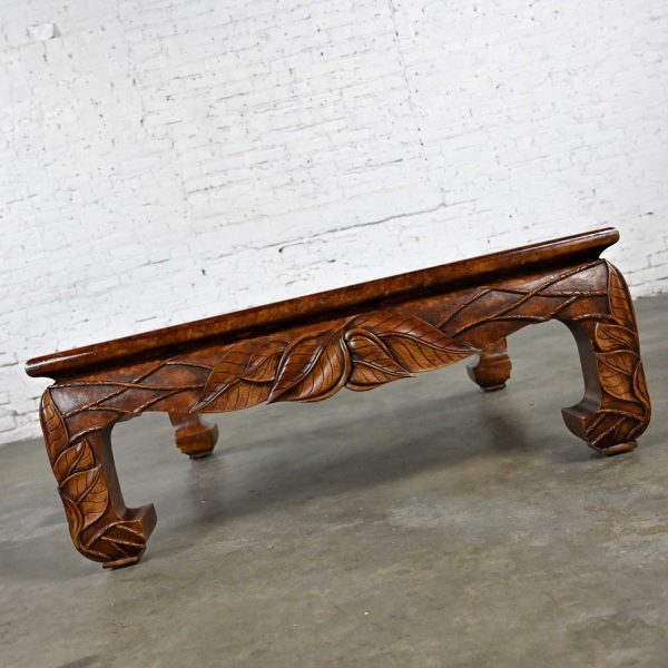 Vintage Chinoiserie Ming Style Chow Leg Carved Square Coffee Table by Casa Bique Ltd & Attr to Robert Marcius