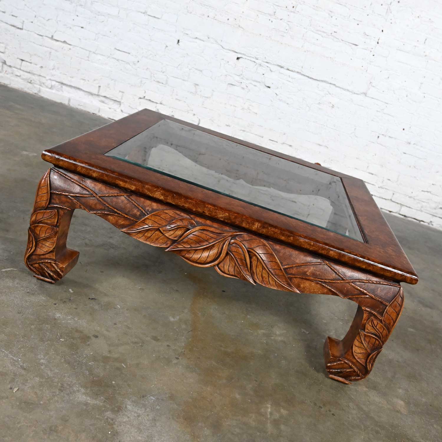 Vintage Chinoiserie Ming Style Chow Leg Carved Square Coffee Table by Casa Bique Ltd & Attr to Robert Marcius