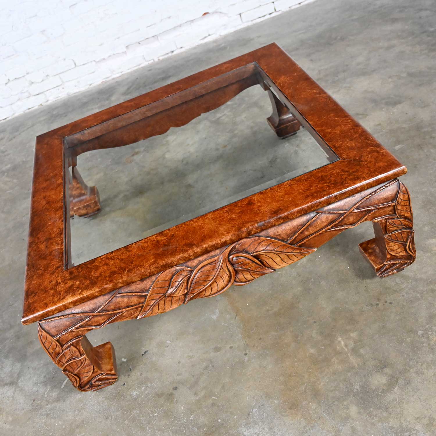 Vintage Chinoiserie Ming Style Chow Leg Carved Square Coffee Table by Casa Bique Ltd & Attr to Robert Marcius