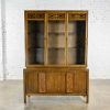 Mid-Century Modern 1 Piece Kroehler China Cabinet Hutch Glass Shelves Carved Handles & Design