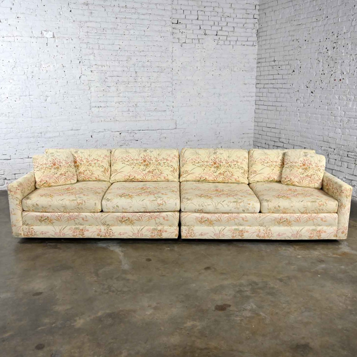 Vintage Mid-Century Modern 2 Piece Floral Sectional Sofa Style of Harvey Probber