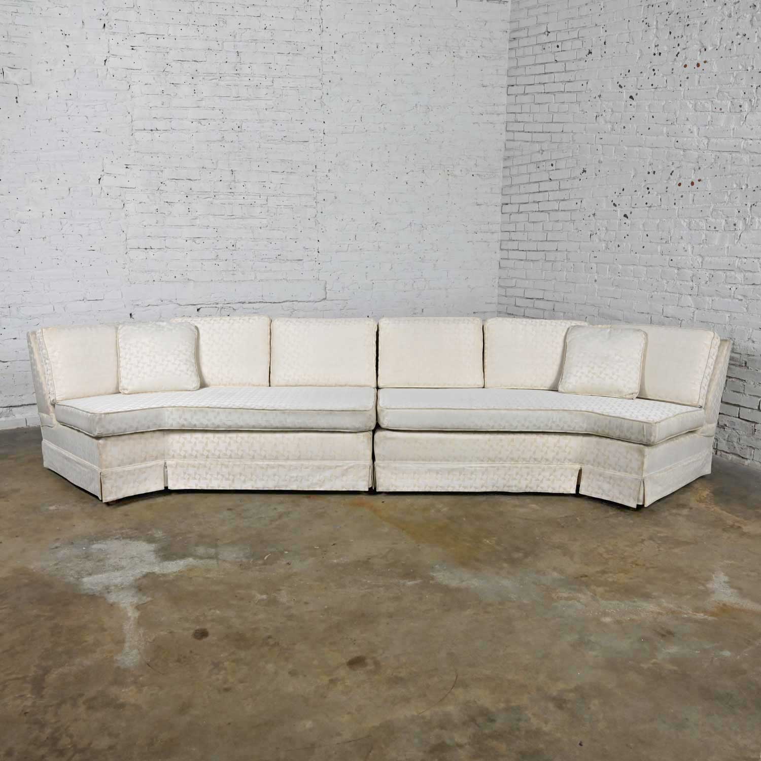 Mid-Century Modern to Modern & Hollywood Regency White Two Piece Angled Sectional Sofa
