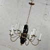 Mid-Century Modern Hollywood Regency 12 Arm Black Pottery & Brass Chandelier