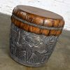 Island Style Boho Chic Resin Tiki Tribal Large Drum End or Accent Table Style of Casa Bique