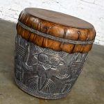 Island Style Boho Chic Resin Tiki Tribal Large Drum End or Accent Table Style of Casa Bique