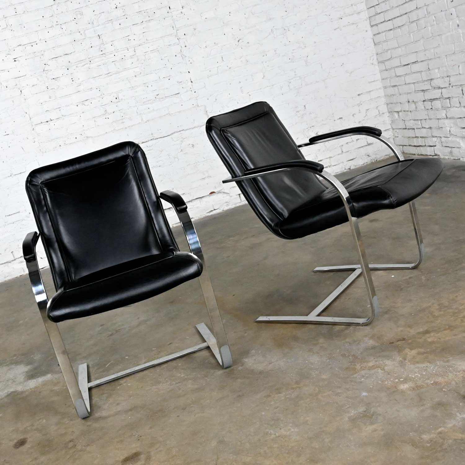 Modern St. Timothy Chair Co Cantilever Chairs Chrome Rectangular Tube & Black Leather