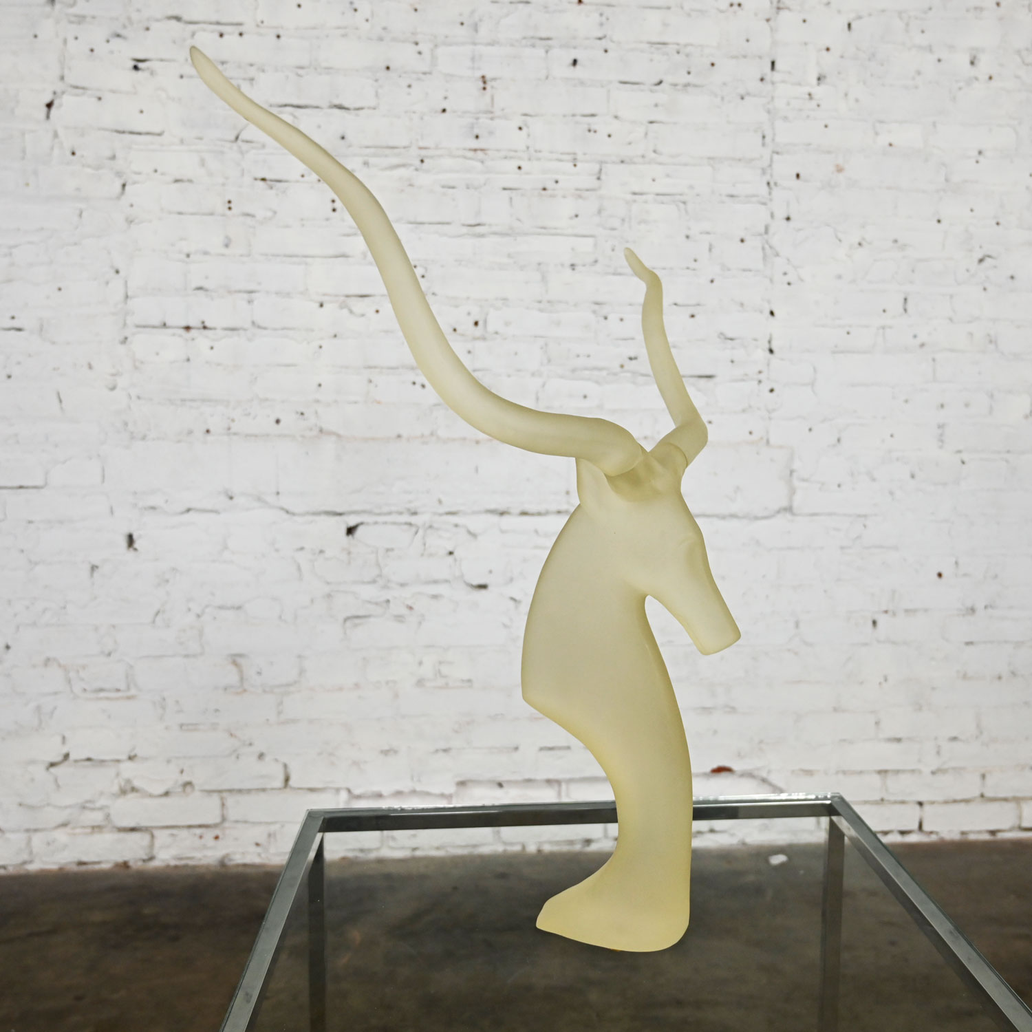 Vintage Modern Frosted Lucite Kudu Sculpture by David Fisher for Austin Sculpture