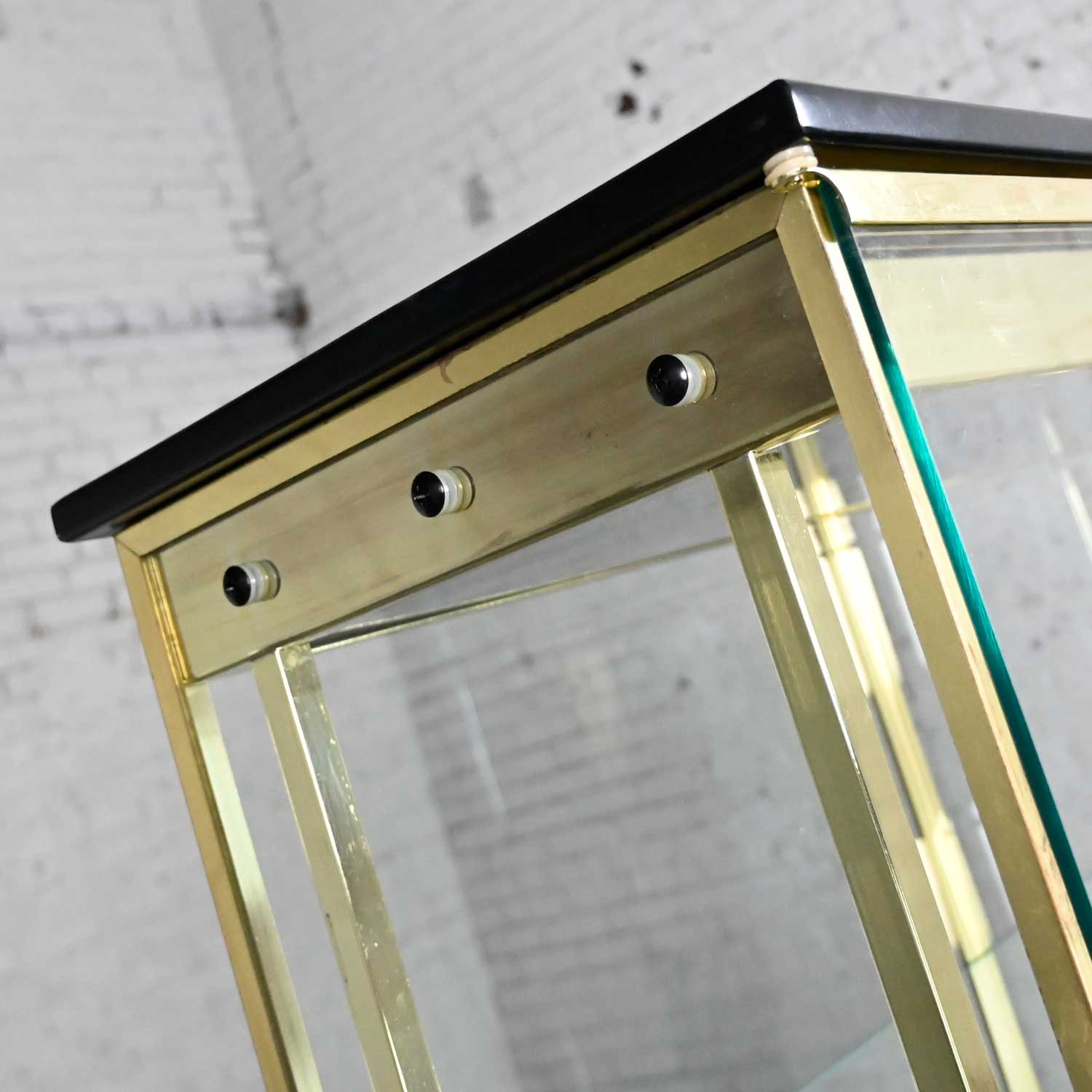 Modern All Glass Lighted Display Cabinet Brass Plated Framework by Design Institute of America or DIA