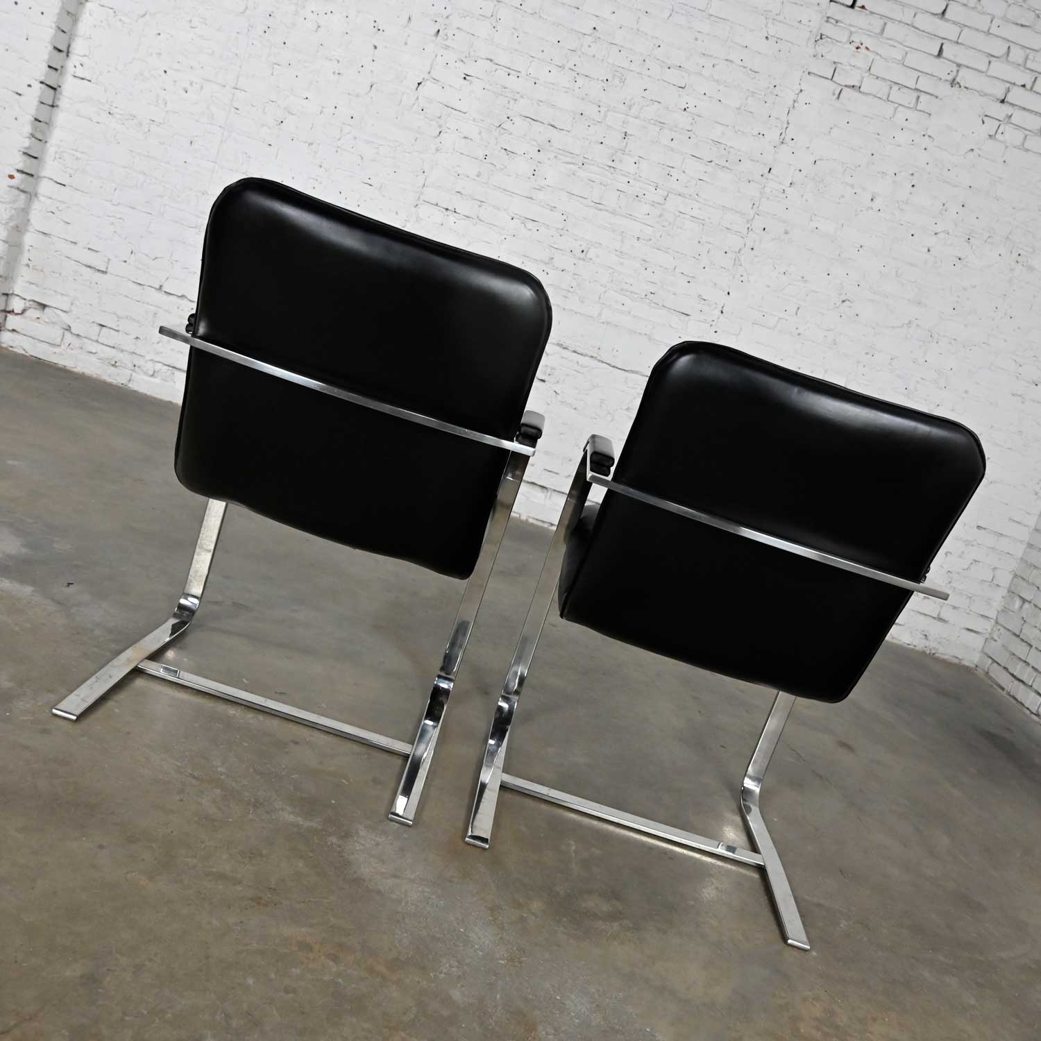 Modern St. Timothy Chair Co Cantilever Chairs Chrome Rectangular Tube & Black Leather