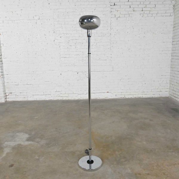 Vintage Mid-Century Modern Chrome Torchier Floor Lamp with Black Painted Accents