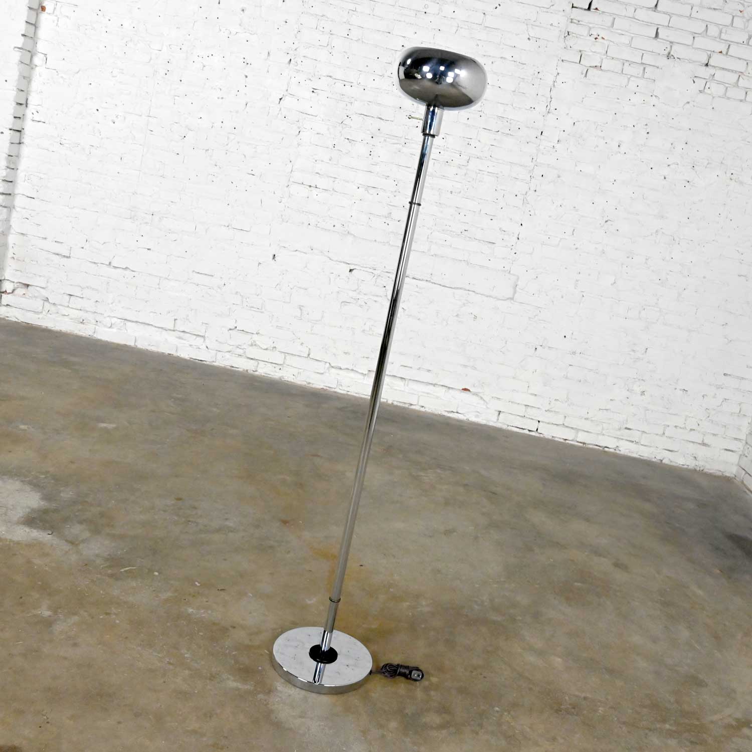Vintage Mid-Century Modern Chrome Torchier Floor Lamp with Black Painted Accents