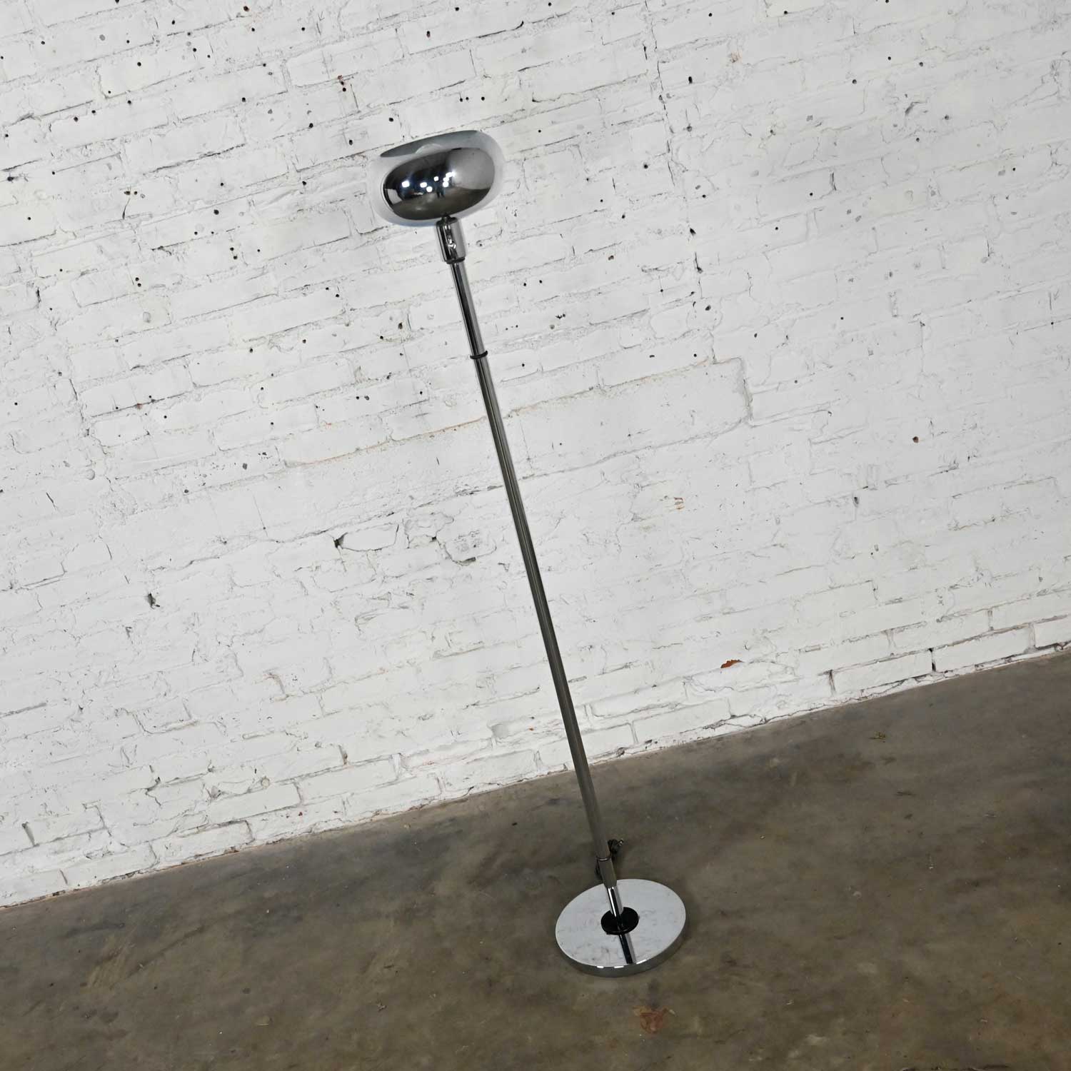 Vintage Mid-Century Modern Chrome Torchier Floor Lamp with Black Painted Accents