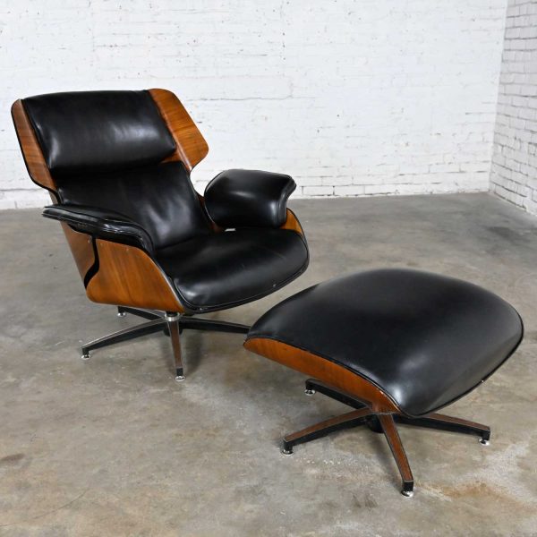 Drexel Declaration Molded Plywood & Faux Leather Lounge Chair & Ottoman by Kipp Stewart & Stewart MacDougall