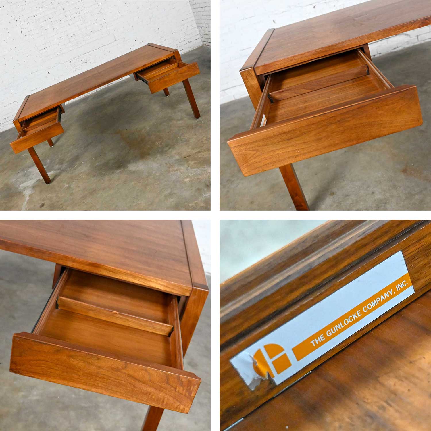 Mid-Century Modern Gunlocke Executive Walnut Desk Modified Parsons Style
