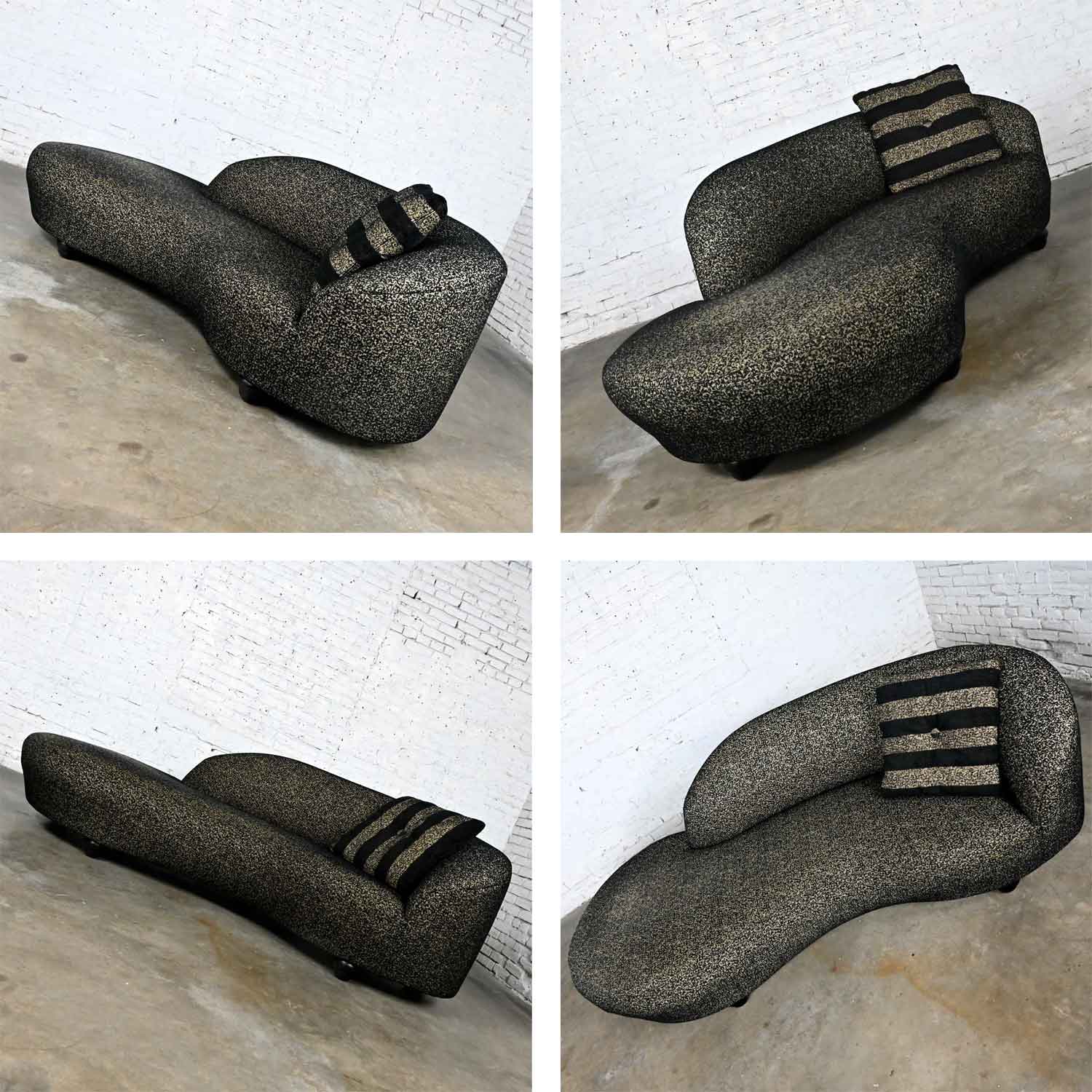 Postmodern Black & Khaki Sort of Animal Print Serpentine Cloud-like Chaise Sofa