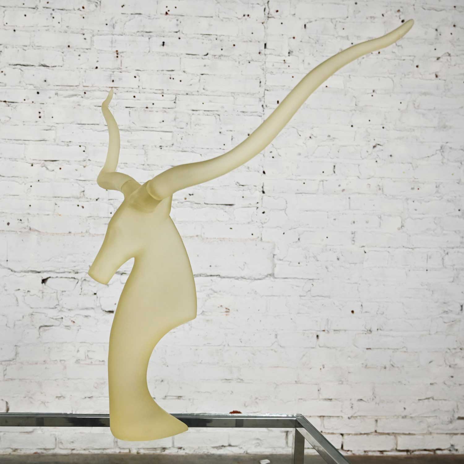 Vintage Modern Frosted Lucite Kudu Sculpture by David Fisher for Austin Sculpture