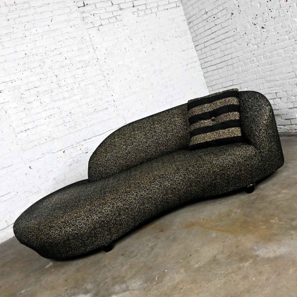 Postmodern Black & Khaki Sort of Animal Print Serpentine Cloud-like Chaise Sofa