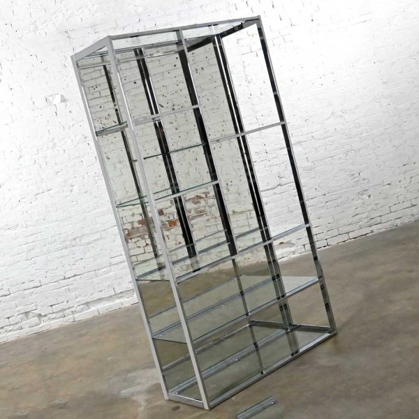 Vintage MCM to Modern Chrome & Glass Etagere Full Mirrored Back Style Design Institute of America