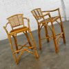 Vintage Organic Modern Pair of Rattan Bar Stools Style of Ficks Reed