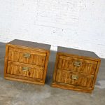 Vintage Drexel Weatherwood Collection Campaign Cabinet Style Pair of Nightstands End or Side Tables
