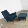 Vintage Mid-Century Modern Royal Blue & Green Recliner & Ottoman Attributed to Selig Monroe Chair