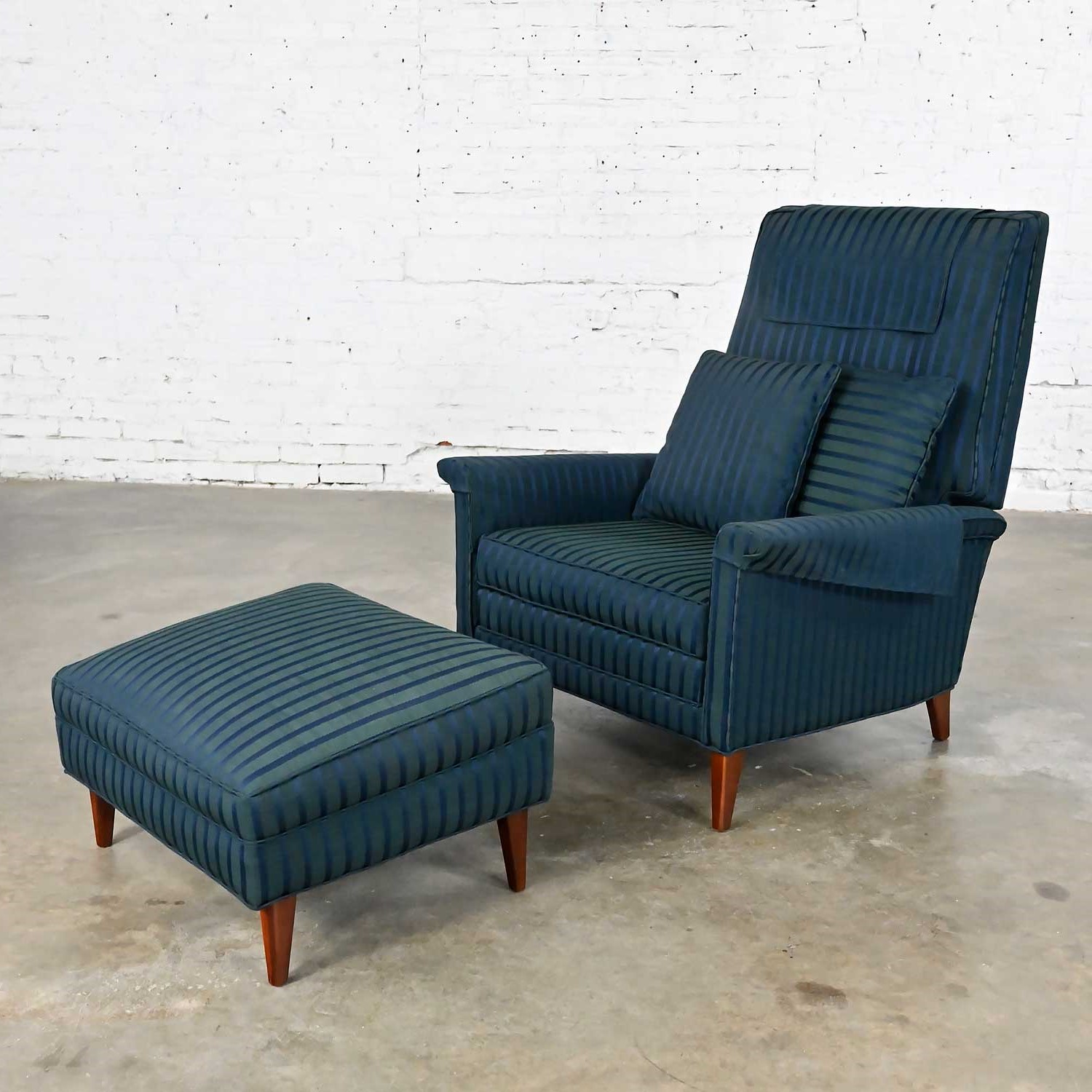 Vintage Mid-Century Modern Royal Blue & Green Recliner & Ottoman Attributed to Selig Monroe Chair