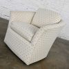 Modern Century Furniture Swivel Barrel Chair Off White & Blue Diamonds Brocade Fabric