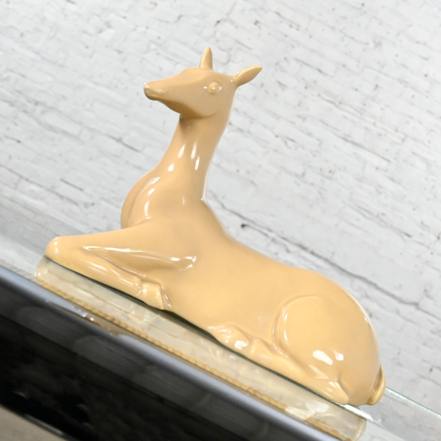 Vintage MCM to Modern Art Deco Revival Caramel Colored Ceramic Deer by Jaru 1975