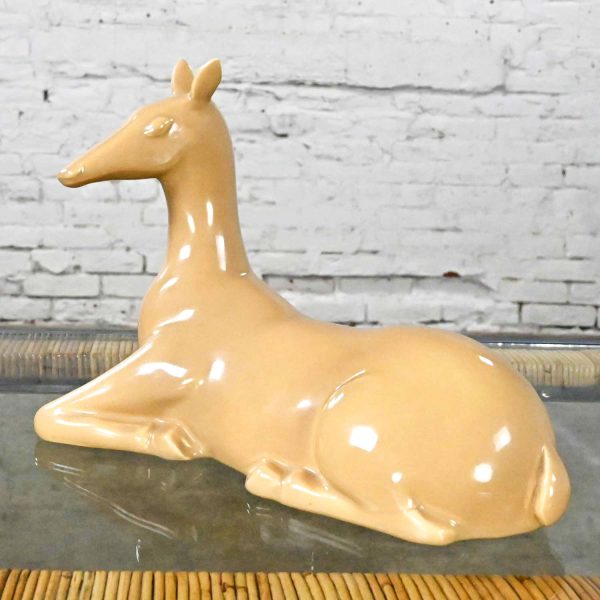 Vintage MCM to Modern Art Deco Revival Caramel Colored Ceramic Deer by Jaru 1975