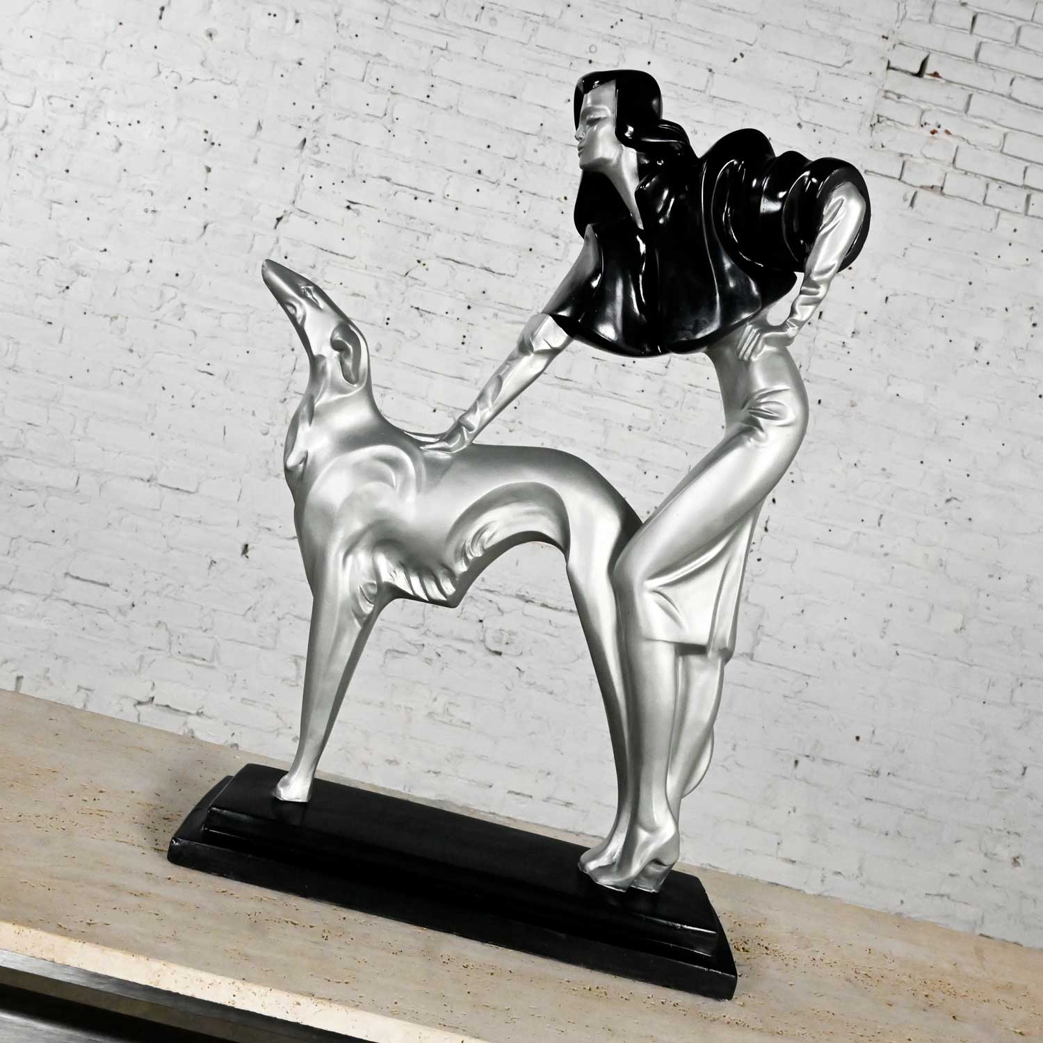 Afternoon Stroll Art Deco Revival Lady & Borzoi Dog Statue by Alexander Danel for Austin Productions