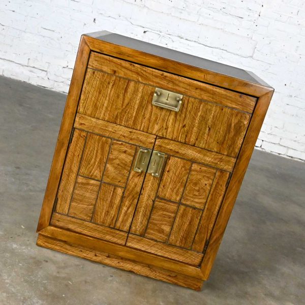 Vintage Drexel Weatherwood Collection Campaign Style End Table Cabinet or Chest with 1 Drawer & 2 Doors