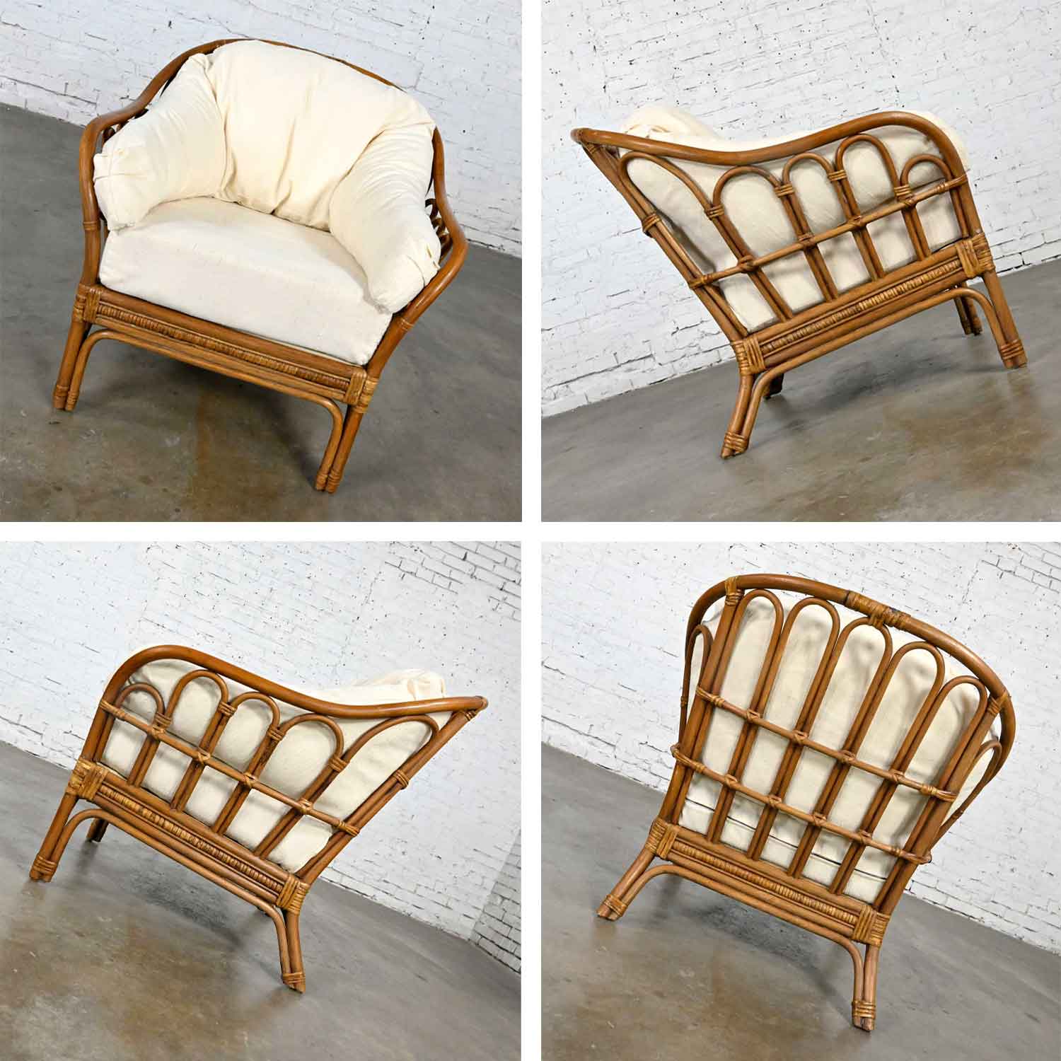 Vintage Organic Modern Rattan Chair & Ottoman Style of Ficks Reed