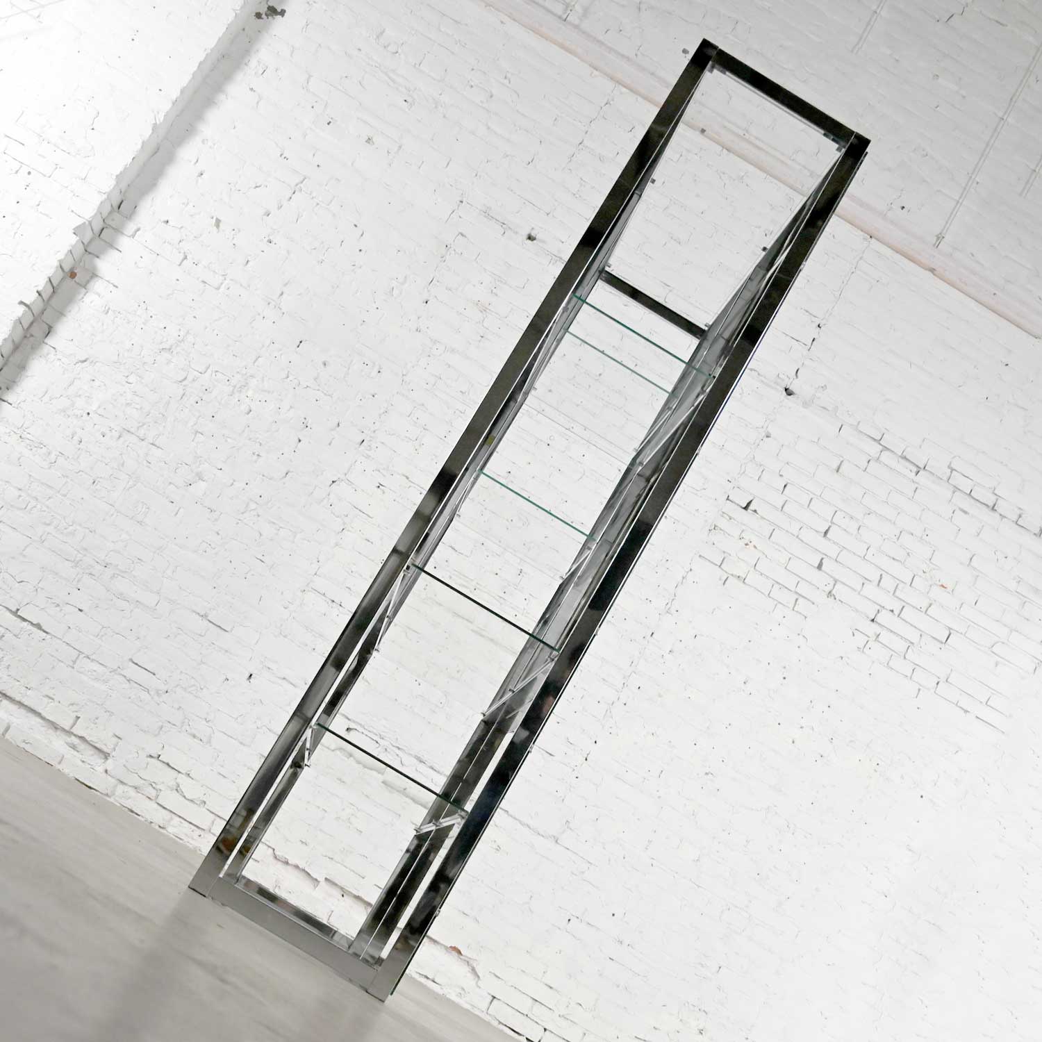 Vintage MCM to Modern Chrome & Glass Etagere Full Mirrored Back Style Design Institute of America