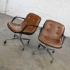 Vintage MCM Brown Vinyl Faux Leather Pair Steelcase 451 Rolling Office Chairs Style Pollock for Knoll