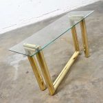 Vintage Modern Brass Plated Console Sofa Table with Glass Top Style of Karl Springer