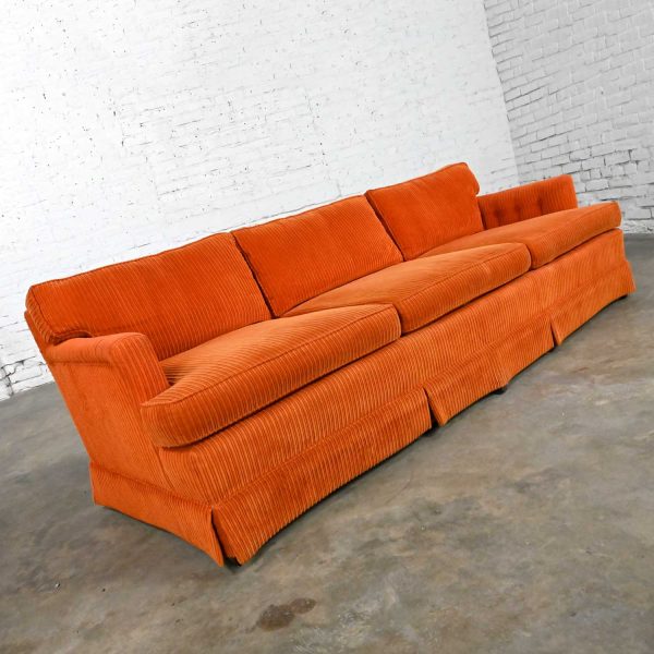 Vintage MCM to Modern Lawson Style Orange Wide Wale Corduroy Sofa by Drexel