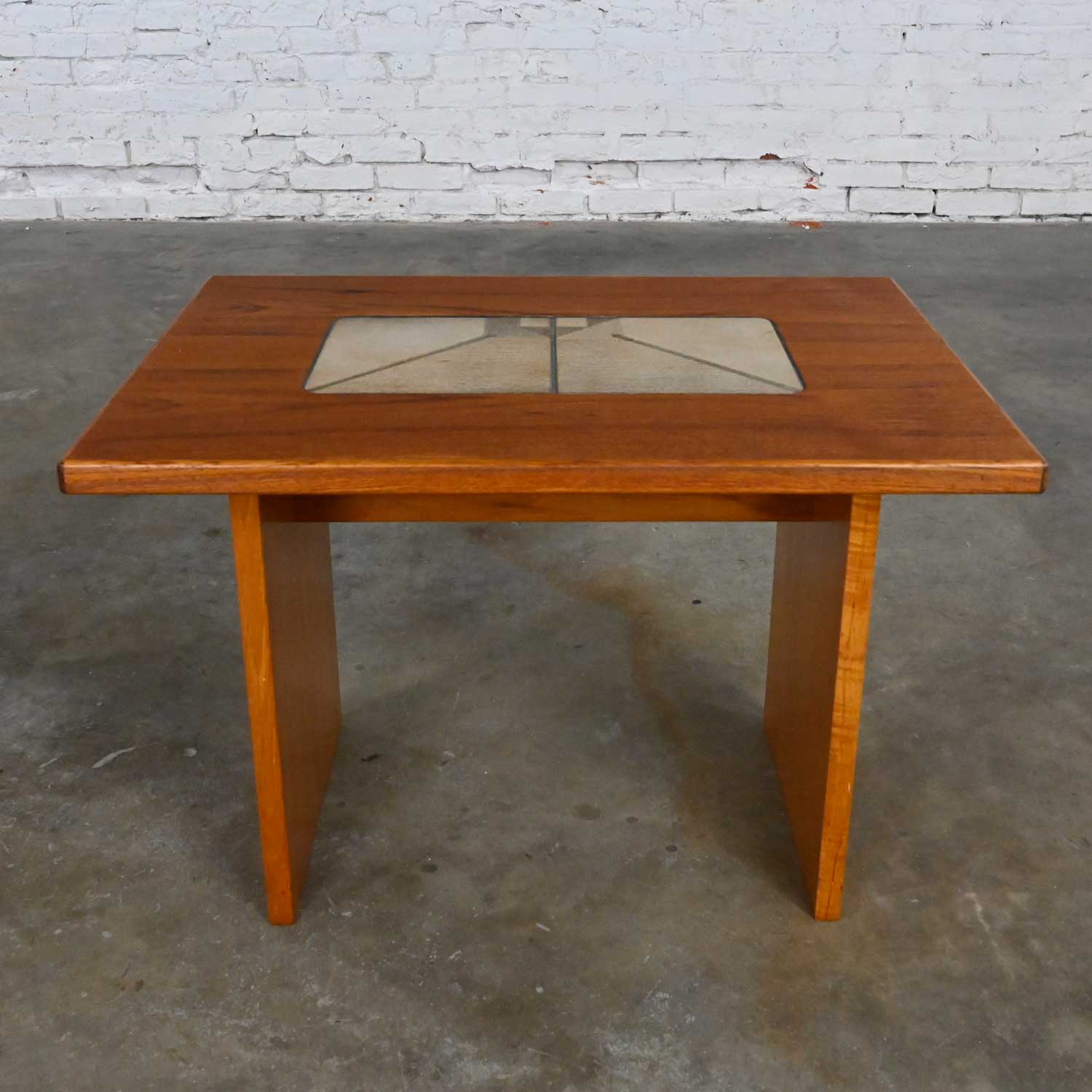 Scandinavian Modern Teak Rectangular Side Table or End Table with Lovely Tile Insert by Gangso Mobler