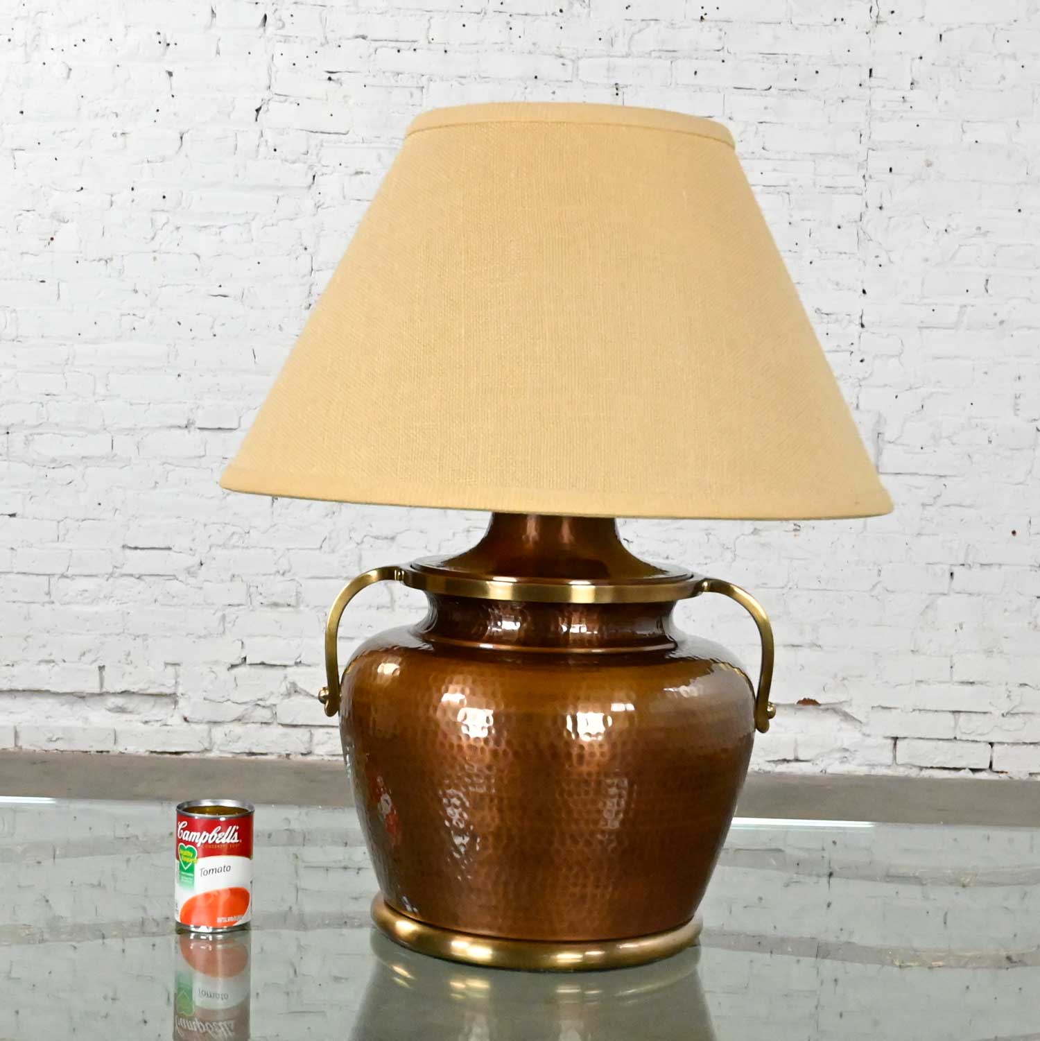 Moorish Style Hammered Copper Bulbus Urn Shaped Double Handled Monumental Lamp Style Frederick Cooper