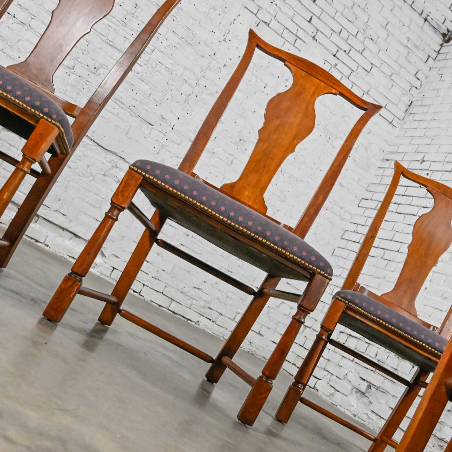 Baker Chippendale Style Dining Chairs with Solid Splat and Turned Front Legs Set of Six