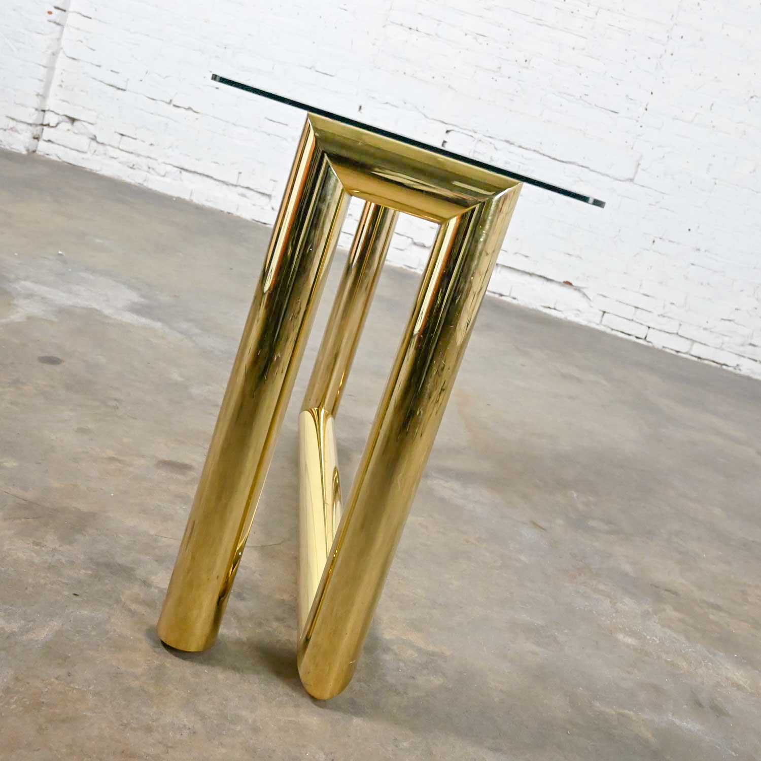 Vintage Modern Brass Plated Console Sofa Table with Glass Top Style of Karl Springer