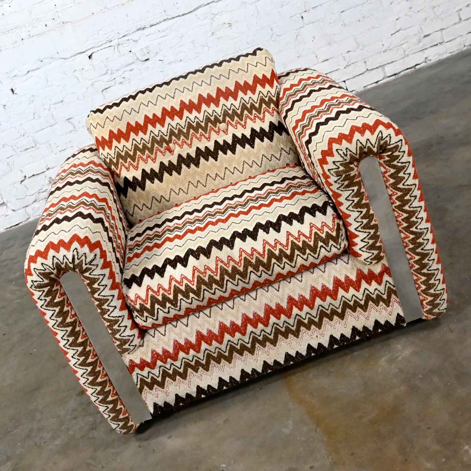 Vintage Modern Club Chair Flame Stich Geometric Fabric by Gaines of Tennessee