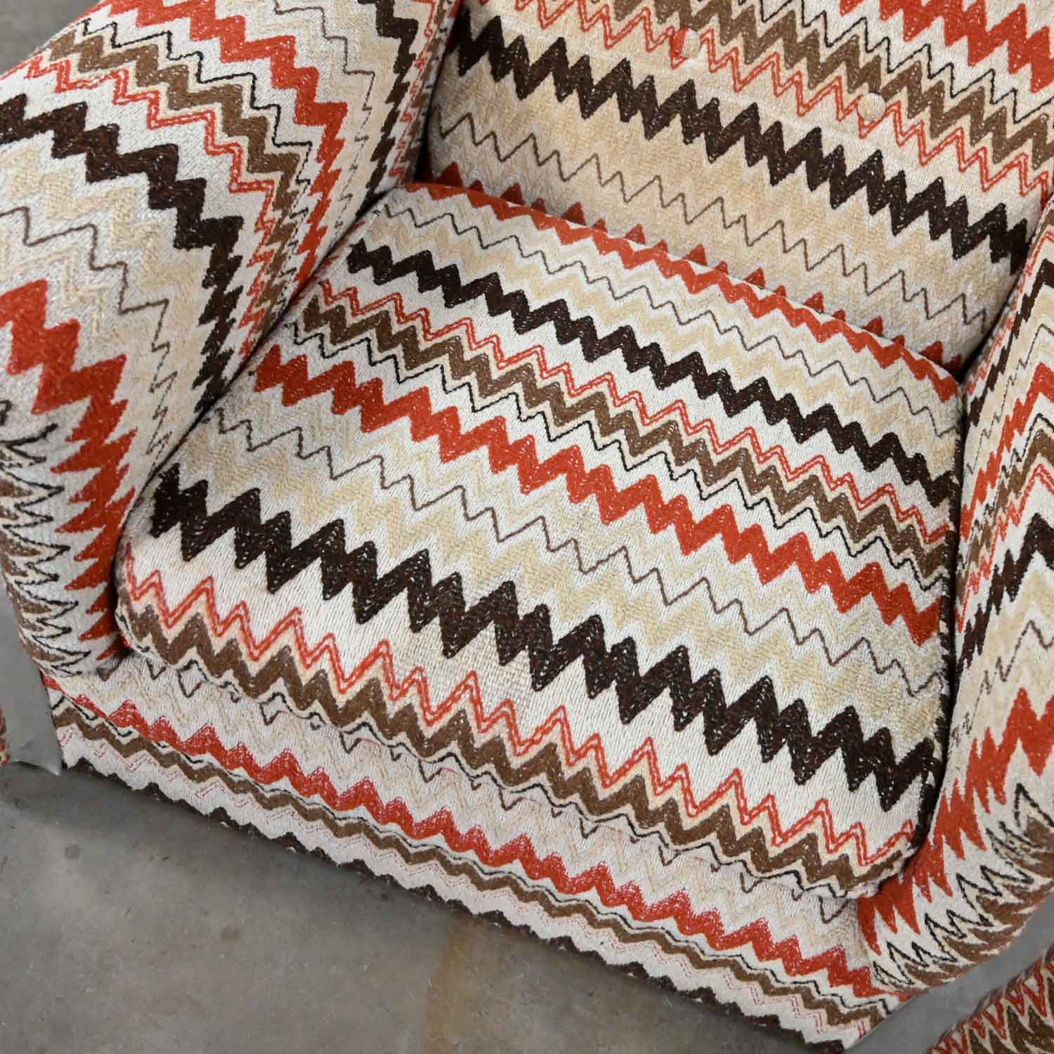 Vintage Modern Club Chair Flame Stich Geometric Fabric by Gaines of Tennessee