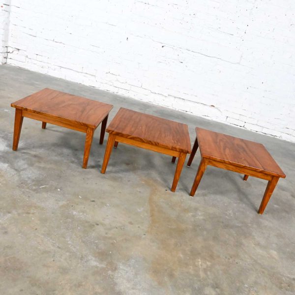 Mid Century Modern Custom Stackable Square Solid Rosewood Tables, Set of Three