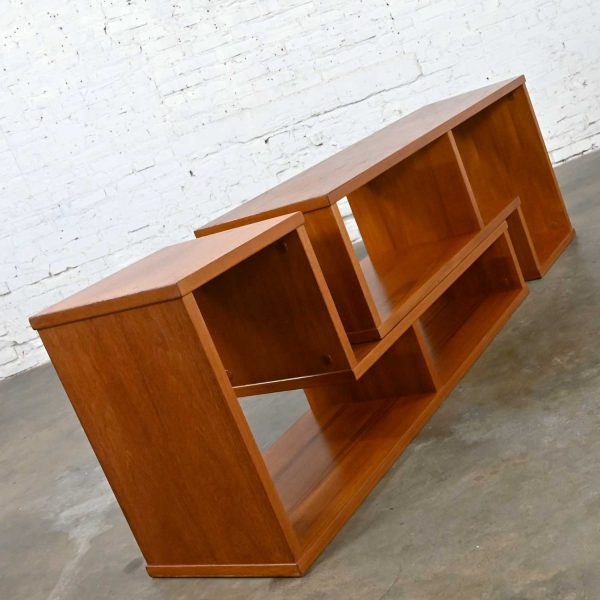 Vintage Scandinavian Modern Teak 2 Piece Adjustable Low Bookcase Entertainment Center