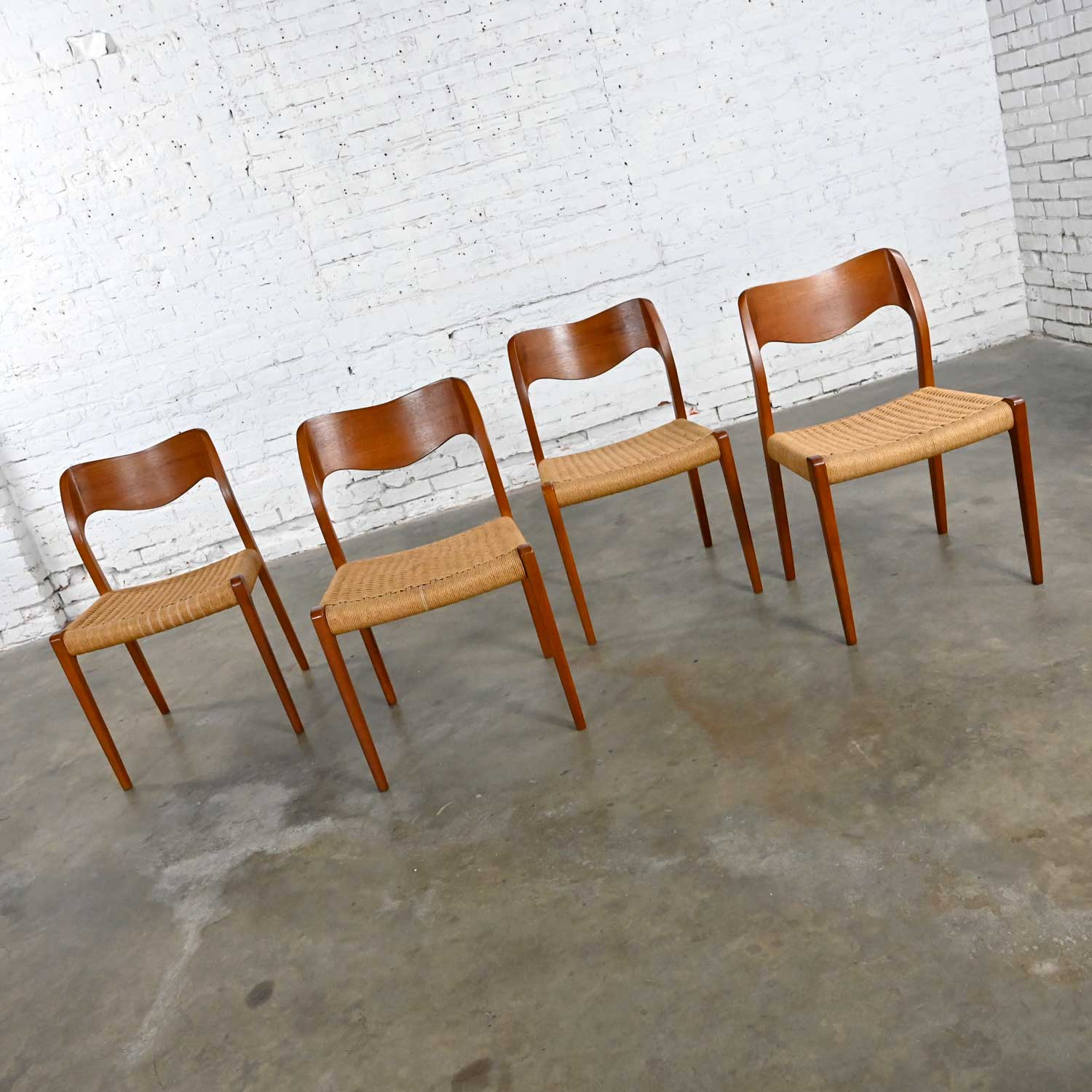 Neils O Moller Scandinavian Modern Model 71 Teak Dining Chairs by J.L. Mollers Mobelfabrik Set of 4