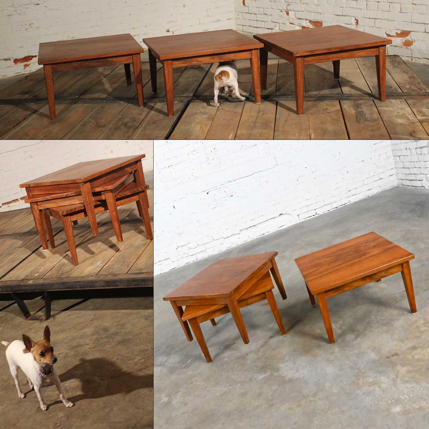 Mid Century Modern Custom Stackable Square Solid Rosewood Tables, Set of Three