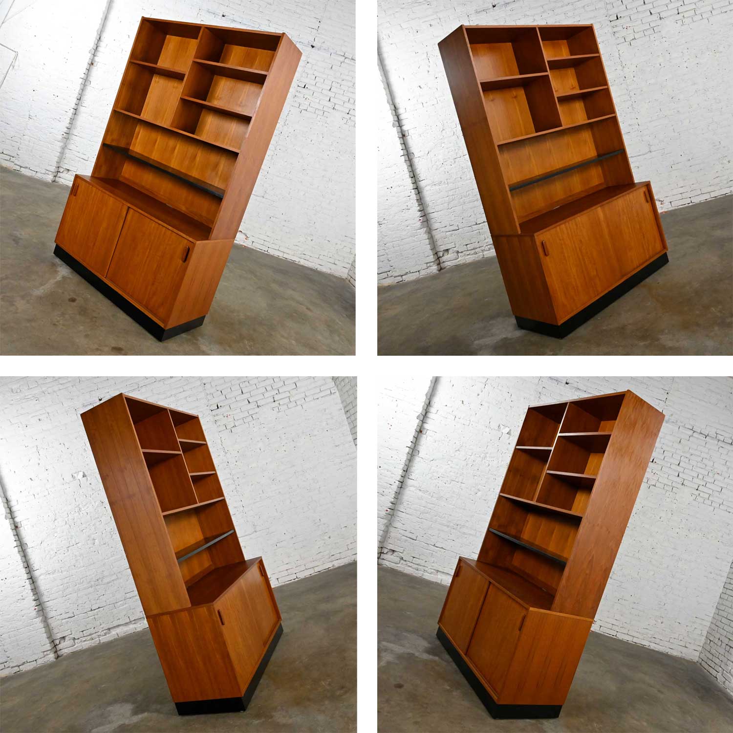 Vintage Scandinavian Modern Adjustable 2 Piece Display Cabinet Bookcase China Hutch