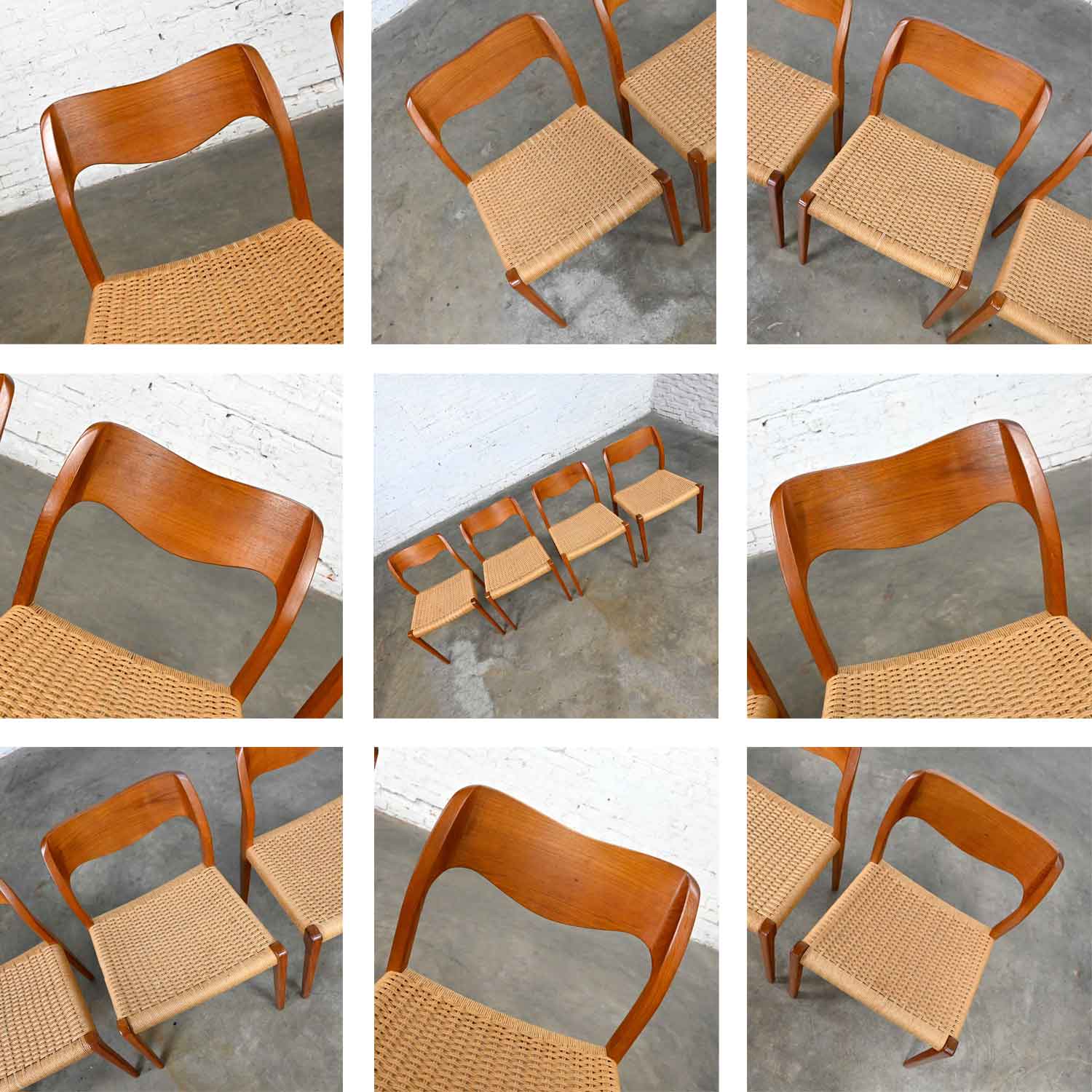 Neils O Moller Scandinavian Modern Model 71 Teak Dining Chairs by J.L. Mollers Mobelfabrik Set of 4