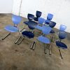 15 Vintage Modern Dark Blue Plastic & Chrome Reverse Cantilever Stacking Intellect Dining Chairs by KI Seating